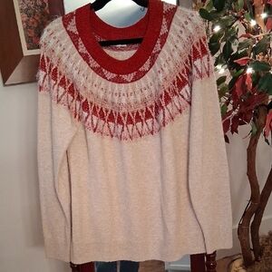 Maurices Red and Cream Patterned Sweater
